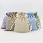5PCS Linen Cotton Drawstring Gift Pouch Bag Lavender Green Natural Col_1